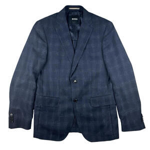 Boss Slim Fit Sport Coat Suit Jacket Wool Blend Check Blue Size 38 R US